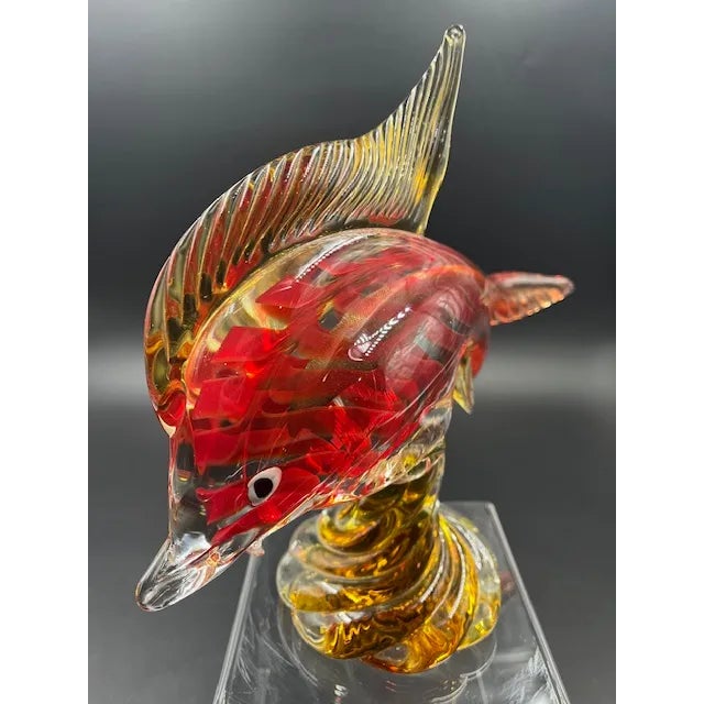 Pair of Vintage Italian Art Glass Fish Styled After Murano For Sale - Image 4 of 12
