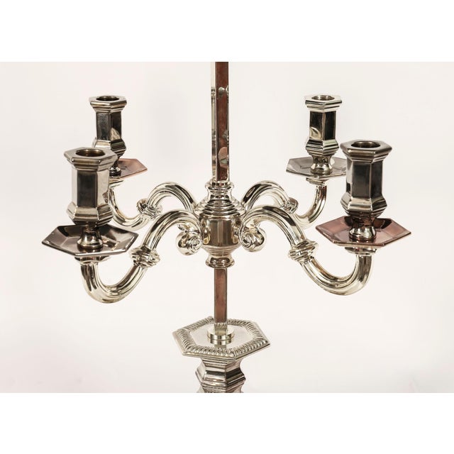 Vintage Victorian Silver Plate Rise and Fall Candelabra Table Lamp, 1920s For Sale - Image 10 of 15