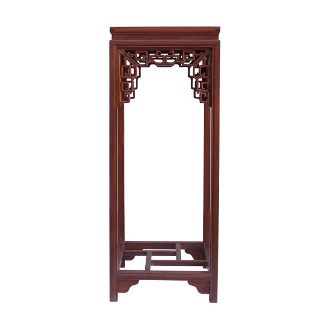 Sienna Chinese Light Brown Stain Square Ru Yi Plant Stand Pedestal Table For Sale - Image 8 of 8