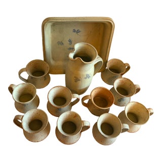 1990s Ceramic Pitcher & Cup Set With Tray For Sale
