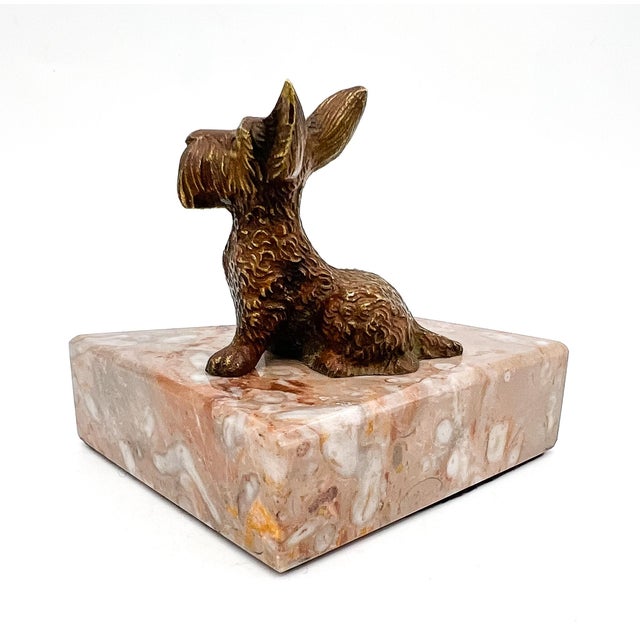 Vintage Brass Scottie Dog Paperweight on Pink Marble Base – Hollywood Regency / Traditional For Sale In Houston - Image 6 of 10