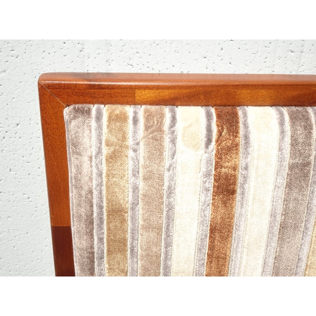 Wood Vintage Mid Century Modern Style Brown Velvet Stripped Queen Headboard For Sale - Image 7 of 15