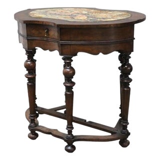 English Jacobean Walnut & Burl Petit Point Top Game Table With Tapestry C1810 For Sale