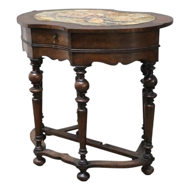 English Jacobean Walnut & Burl Petit Point Top Game Table With Tapestry C1810 For Sale