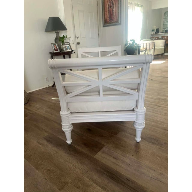 Coastal Michael Taylor White Marine Lacquer Teak Gibbings Bench For Sale - Image 3 of 4