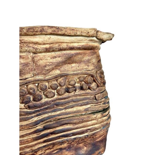 Mid-Century Modern Vintage 1970s Beige Hand Build Coil Mid Century Stoneware Planter/ 70s Huge Art Vessel /Modernist Ceramic Art Studio Pottery For Sale - Image 3 of 10