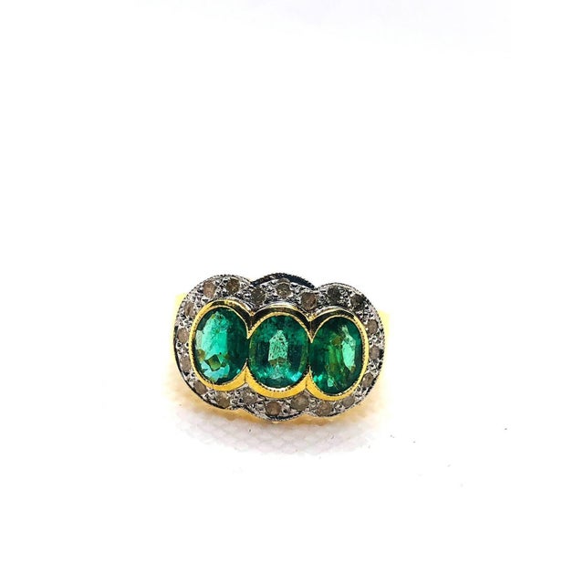 Bochic “Capri” Vintage Natural Diamond & Emerald Retro Ring Set In 18K Gold & Silver For Sale - Image 13 of 13