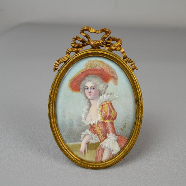 High-quality hand-painted portrait miniature depicting an elegant young lady in Rococo attire. Portrait of a lady with...