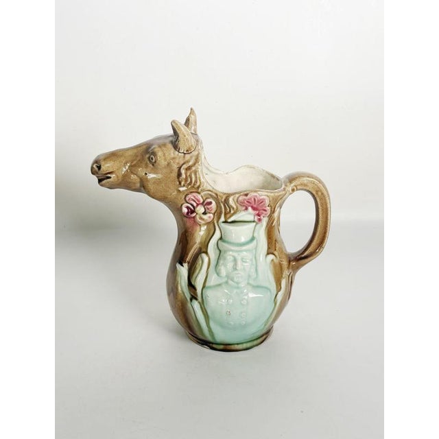 Ceramic 20th Century Majolica Pitcher with Horse Decoration, France For Sale - Image 7 of 13