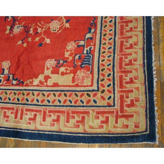 Late 19th Century 1890s Orange Medallion Qing Antique Chinese Bao Tou Rug 5'3" X 7'9" Handknotted Wool Carpet For Sale - Image 5 of 5