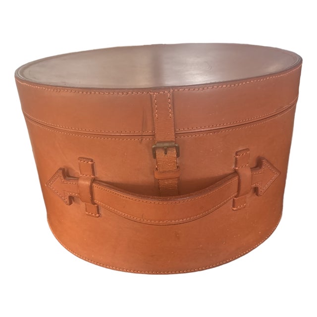 Cognac Leather Rounded Storage Container For Sale