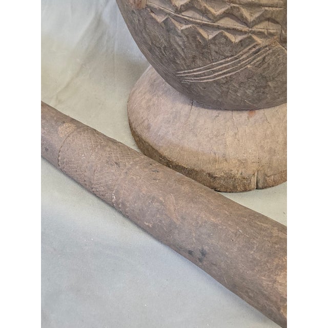 Wood Old African Dogon Hand Carved Wood Oversized Mortar and Pestle For Sale - Image 7 of 13