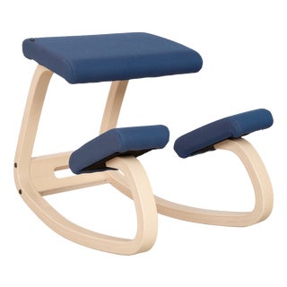 Variable Kneeling Chair in Ash and Blue Fabric by Peter Opsvik For Sale