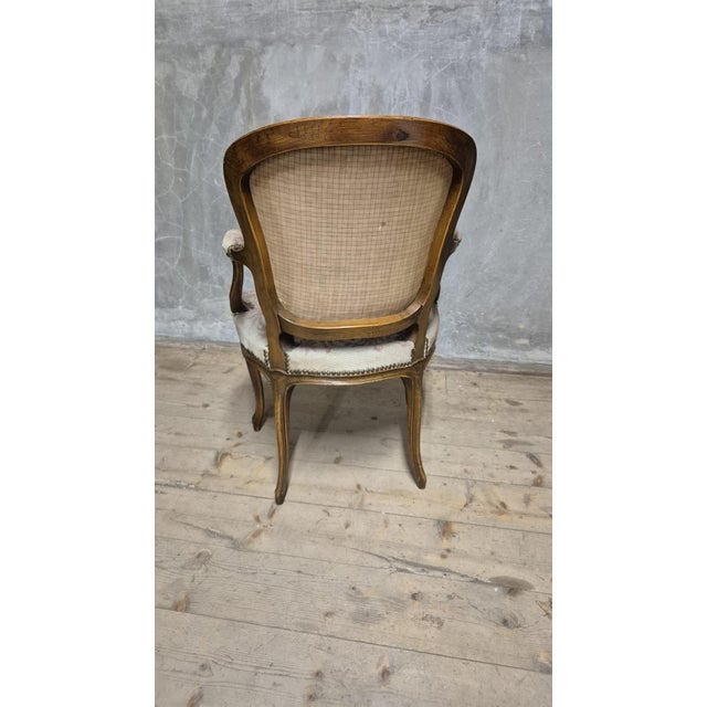 Wood Vintage Louis XV Style Carved Armchair with Floral Upholstery, France, 1740s For Sale - Image 7 of 18