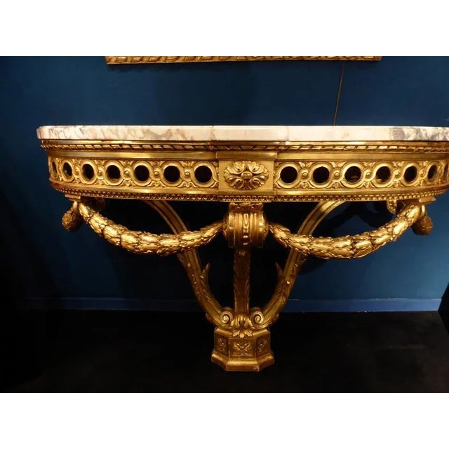 Antique Golden Wood Mirror and Console, Set of 2 For Sale - Image 8 of 12