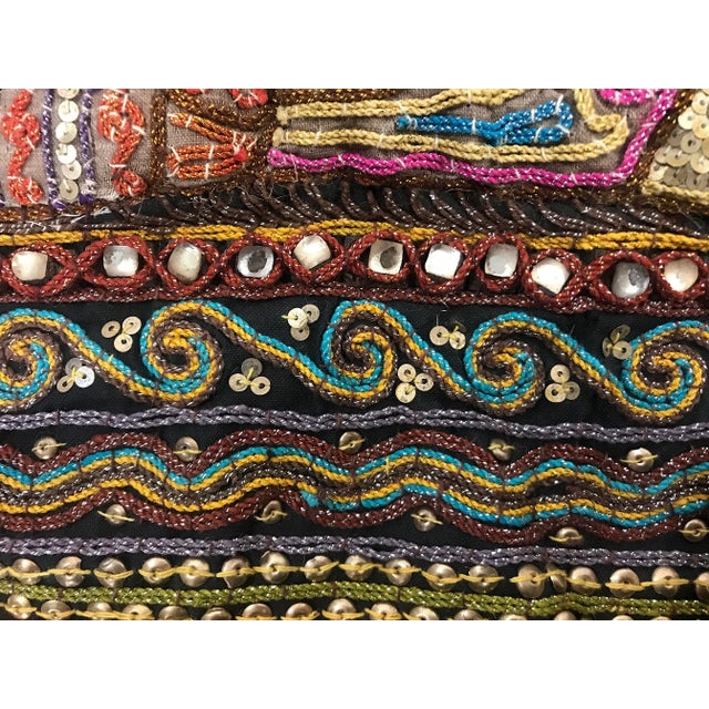 The Princes Procession, Ornate Burmese Embroidered Kalaga Wall Hanging With Gemstones & Sequins For Sale - Image 11 of 13