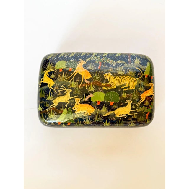 Fantastic Mid to Late 20th Century Indian Lacquered Hand Painted box with domed lid, made in Kashmir, India, known for...