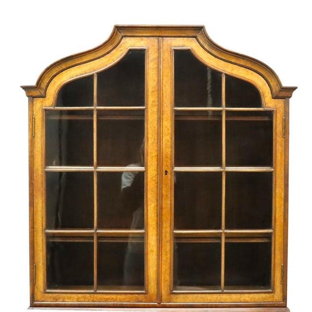 Traditional Burl & Carved Walnut Slant Front Marquetry Secretary Desk C1900 For Sale - Image 3 of 16