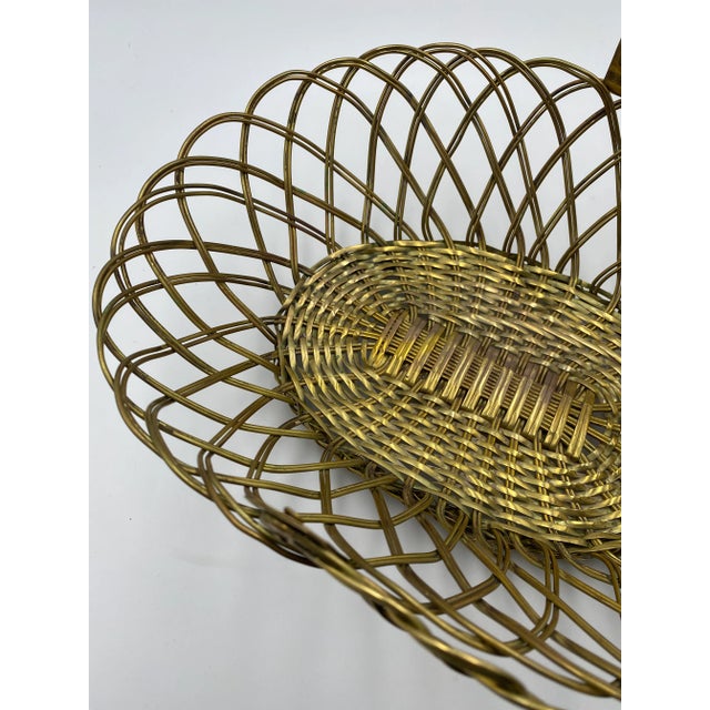 Rogers Bros. Wm. Rogers & Sons Solid Brass Woven Oval Basket With Handle For Sale - Image 4 of 7