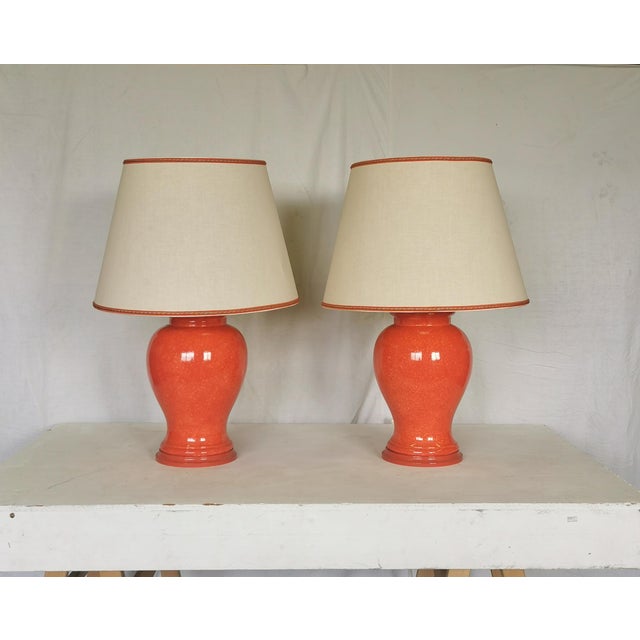Beige Orange Glazed Ceramic Lamps, 1975, Set of 2 For Sale - Image 8 of 8