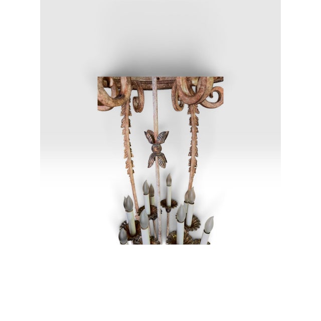 1980s Monumental Spanish Revival Hand-Forged Iron 10-Light Entryway Chandelier For Sale In West Palm - Image 6 of 8