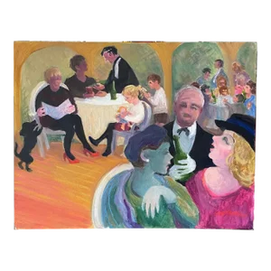 Cafe Society, Oil on Canvas, Signed Joan Manning