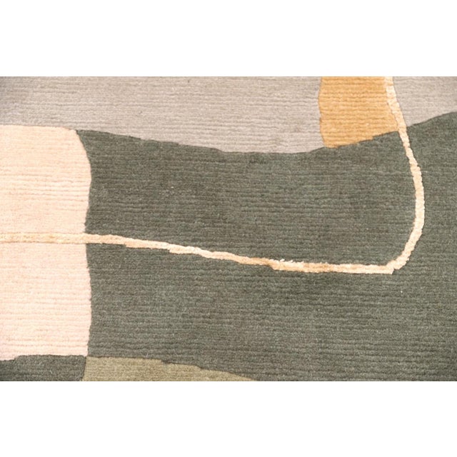 Textile 6'x9' Hand-Knotted Modern Arts & Crafts Wool & Silk Geometric Rug in Green, Yellow & Ivory For Sale - Image 7 of 10