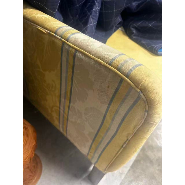 1990s Bright Wingback Chair-Yellow, Beige Blue Striped Upholstery By Omni Interiors For Sale - Image 13 of 13