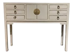 1990s Asian 6 Drawers Beijing Console Table-Grey