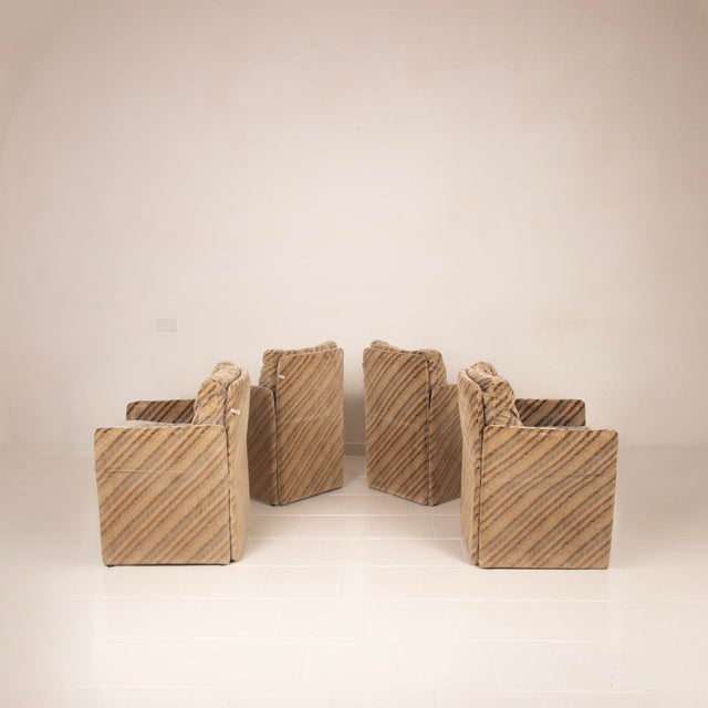 Set of four lounge armchairs designed by Angelo Mazzola and produced by Salpol, upholstered in their original Missoni...