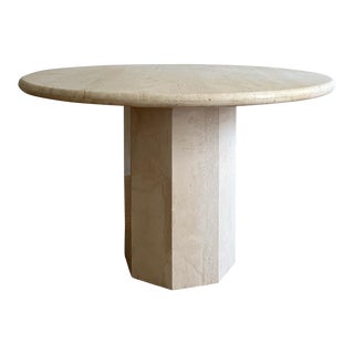 1970s Vintage Round Travertine Table For Sale