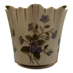 Vintage Floral Porcelain Vase With Scalloped Gilt Rim