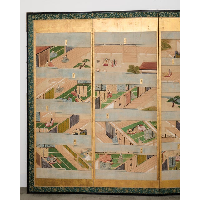 Fifty-Four Scenes from The Tale of Genji Six Panel Screens - a Pair For Sale - Image 4 of 18