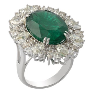 9.67 Carats Natural Zambian Emerald with Diamonds 3.37 Carats and 14k Gold For Sale