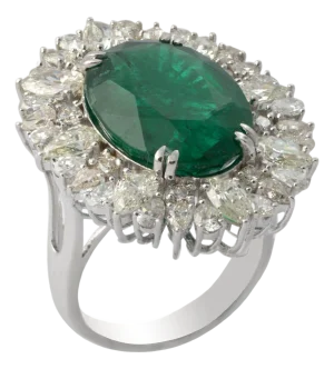 9.67 Carats Natural Zambian Emerald with Diamonds 3.37 Carats and 14k Gold