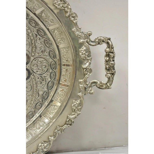 Mid 20th Century Mid 20th Century Large Victorian Style Oval Silver Plated Serving Platter Tray Raised on Feet For Sale - Image 5 of 12