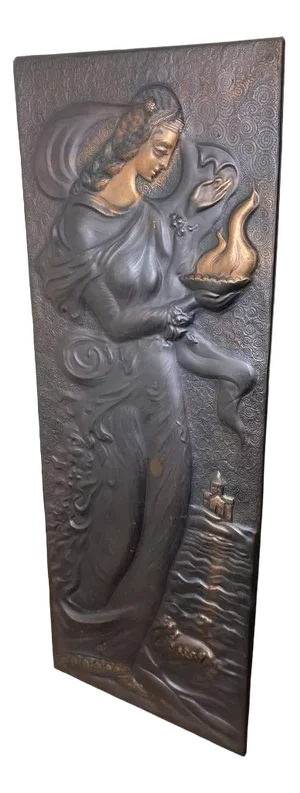 Art Nouveau Lady Copper Plaque Legend of Tamar Religious Panel