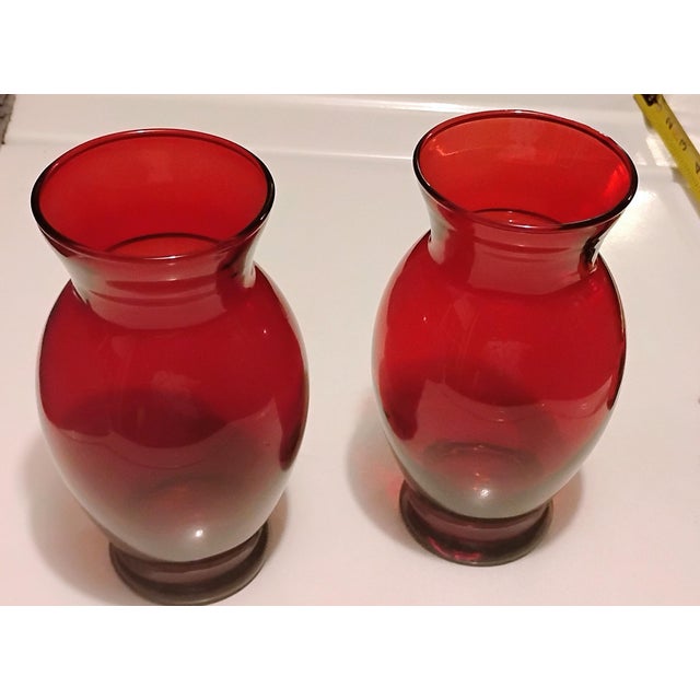 Vintage 1938-1956 Anchor Hocking Royal Ruby Glass Vases For Sale - Image 9 of 11