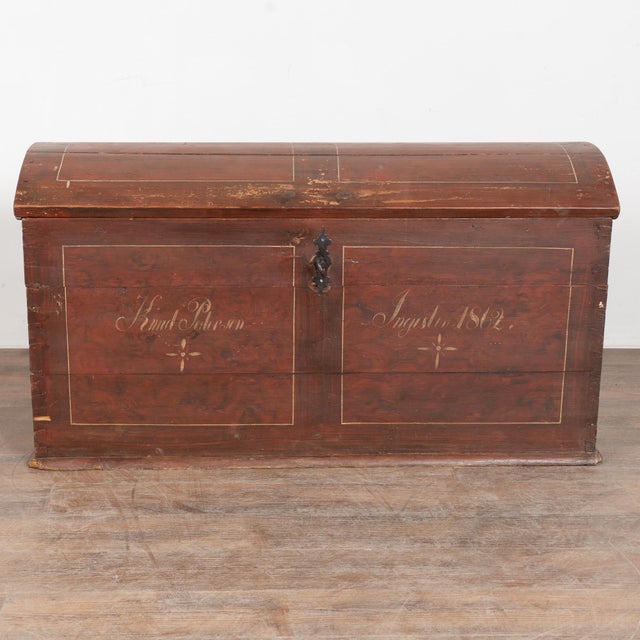 Danish Original Painted Dome Top Pine Trunk Dated 1862 For Sale - Image 4 of 15