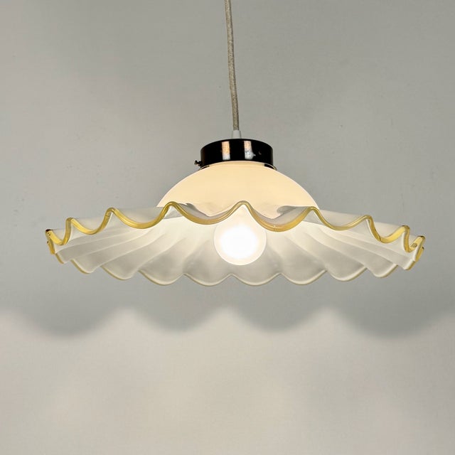 Metal Murano Fazzoletto Glass Pendant Lamp, 1980s For Sale - Image 7 of 8