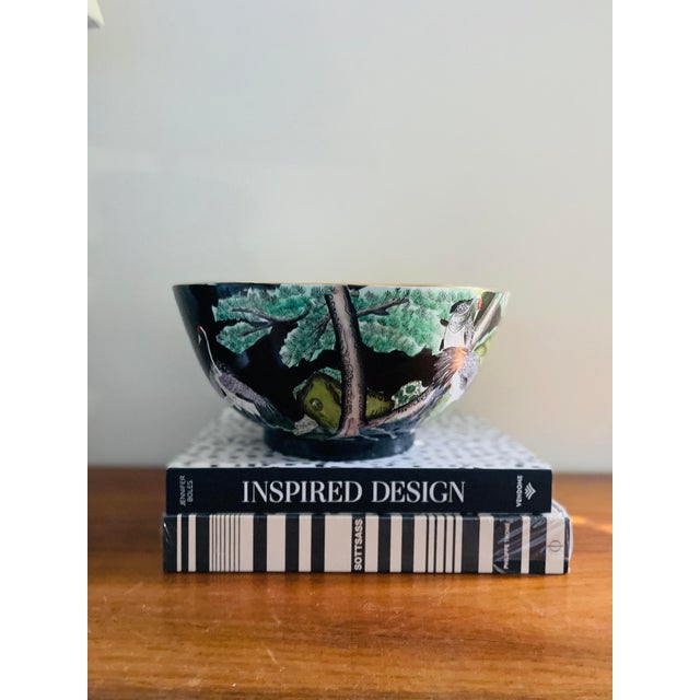 Vintage Black Chinese Bowl With Cranes For Sale In Chicago - Image 6 of 12