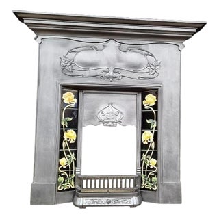 Art Nouveau Cast Iron Tiled Combination Fireplace Surround For Sale