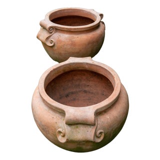 Handcrafted Enzo Zago Terracotta Planters, Baroque Revival, 1970s, , 2 Pieces, Attributed For Sale