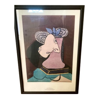 Vintage Lithograph After Pablo Picasso LeChapeau De Paille Au Feuillage Bleu For Sale
