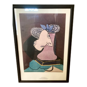Vintage Lithograph After Pablo Picasso LeChapeau De Paille Au Feuillage Bleu