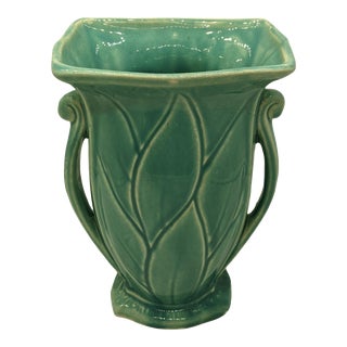 Vintage McCoy Vase Urn Planter Aqua Art Deco For Sale