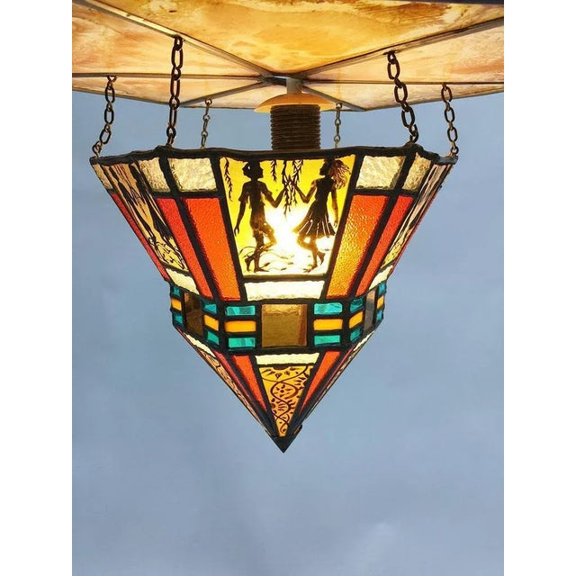 Art Deco Stained Glass Ceiling Lamp For Sale - Image 3 of 7
