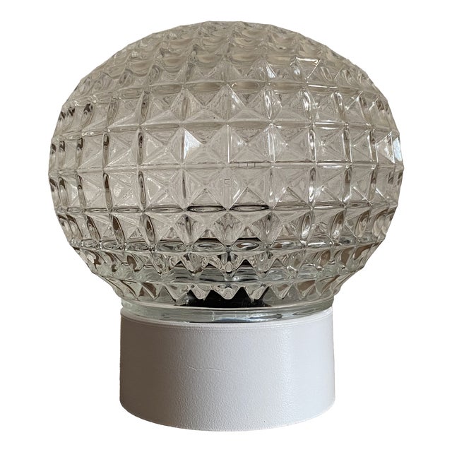 Vintage Geometric Pressed Glass Flush Mount Ceiling Light, 1970s For Sale