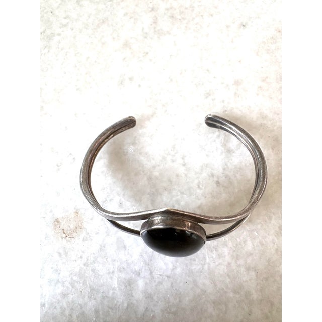 Sterling Silver and Onyx Cuff Bracelet For Sale - Image 4 of 5