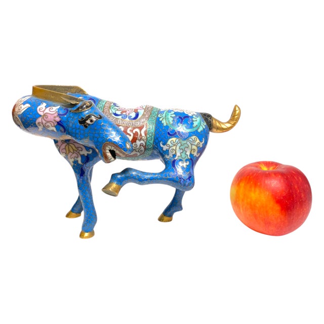 Vintage Chinese Cloisonné Horse Figurine Enamel Brass Statue Blue Red Gold 8.5" For Sale - Image 15 of 15